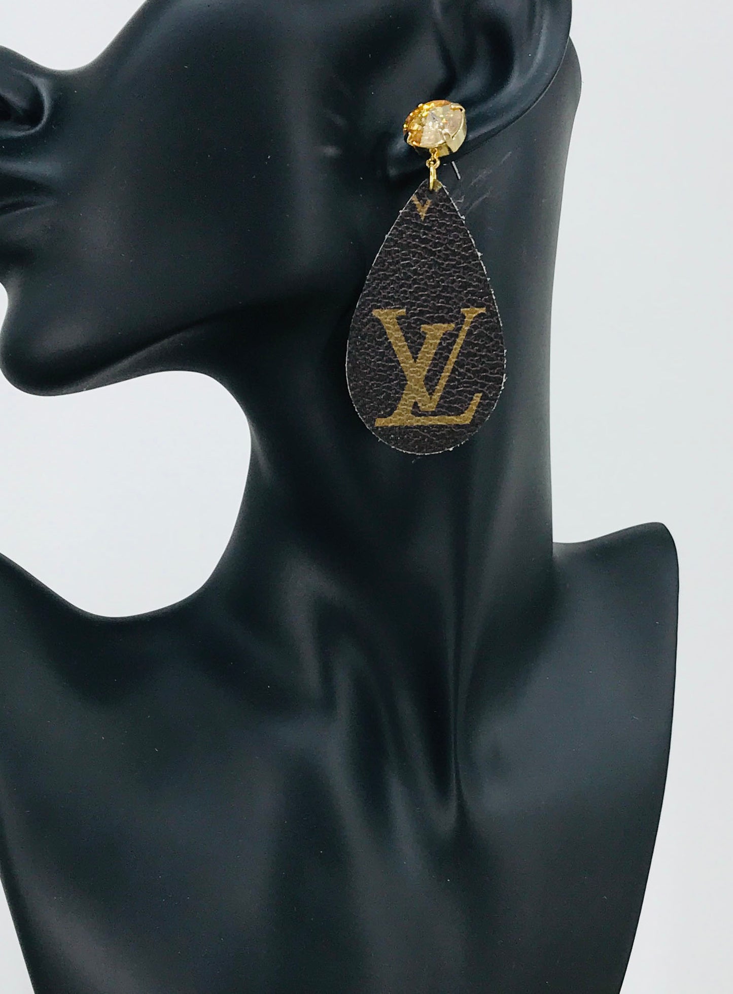 Golden Shadow Crystal Teardrop Leather Earrings