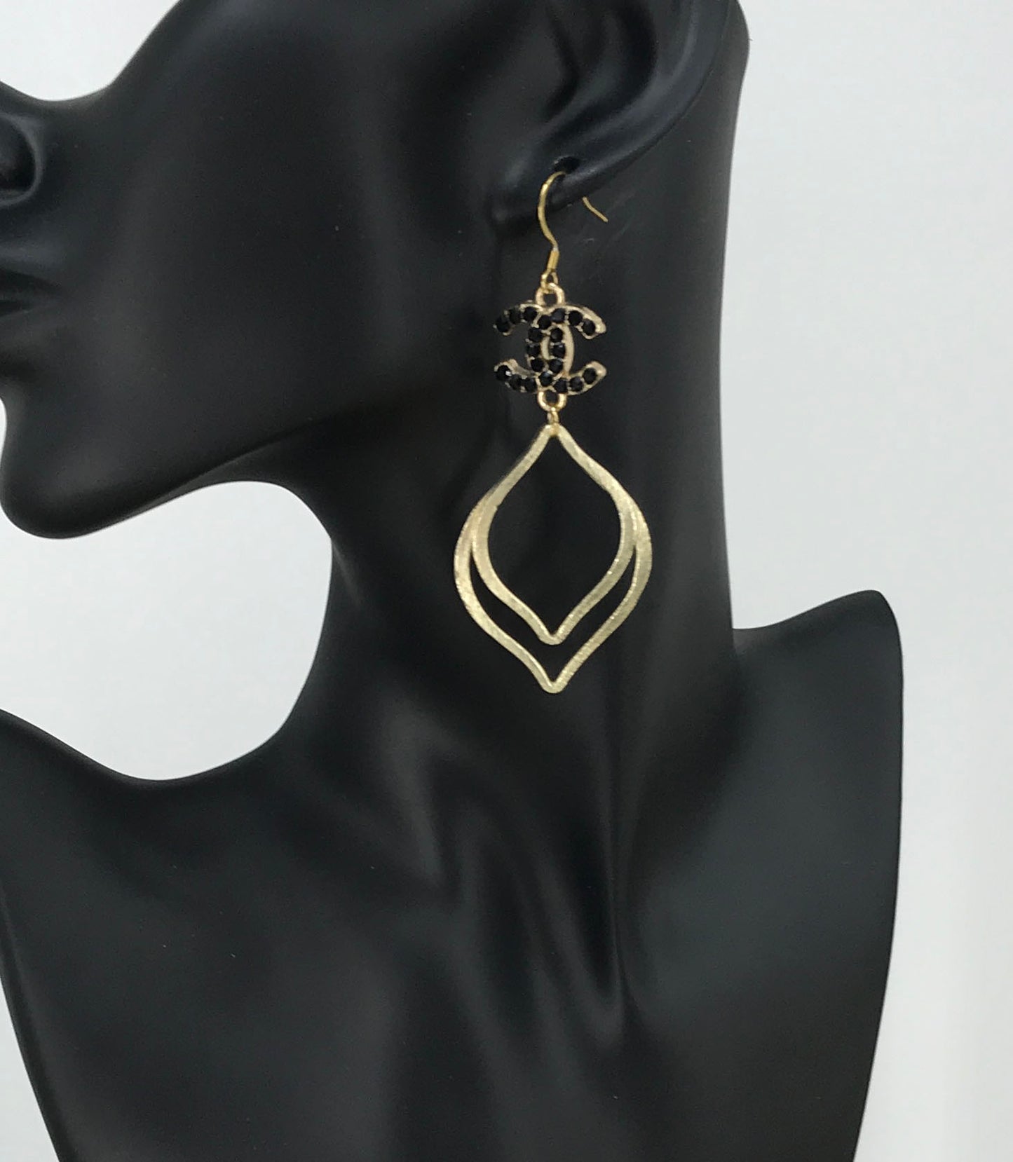 Noir Sparkle Layered Leaf Drop Earrings