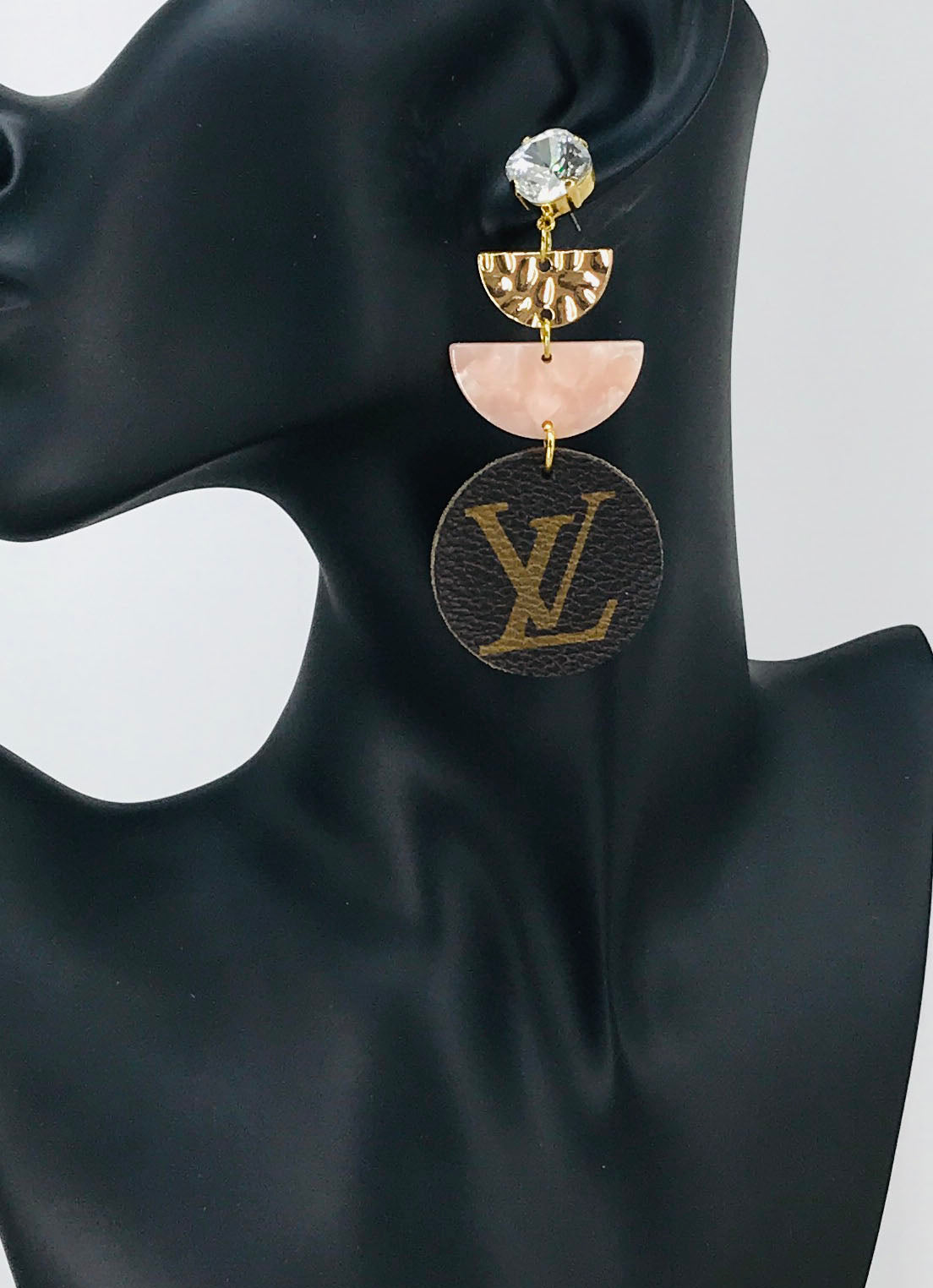 Marble Moon & Leather Statement Drop Earrings