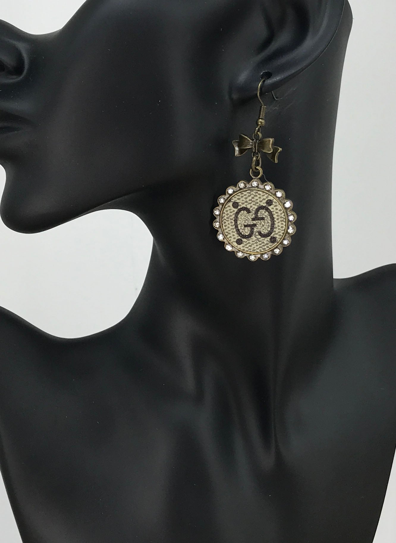 Bow Top Rhinestone Medallion Drop Earrings
