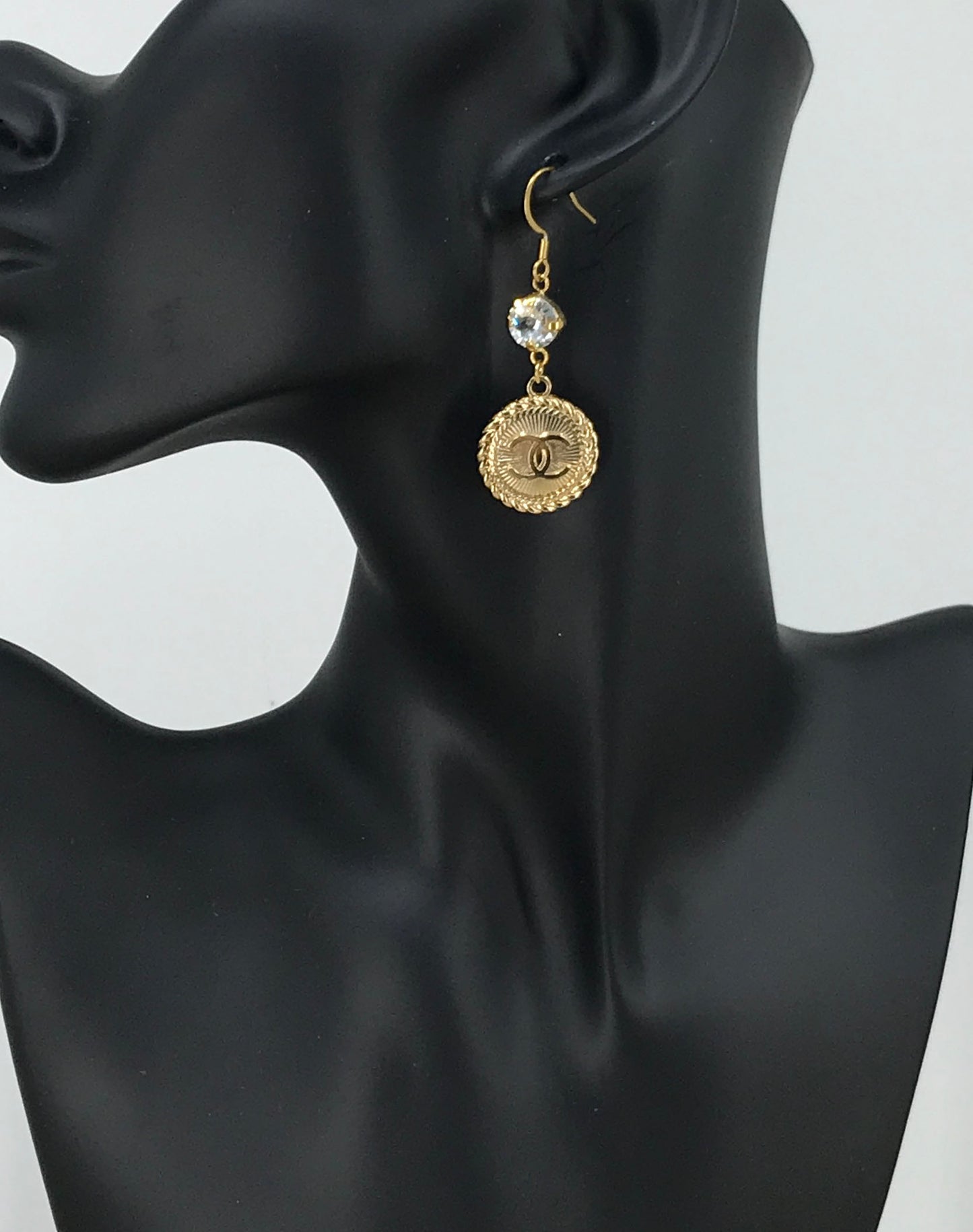 Crystal Top Gilded Signature Charm Drop Earrings
