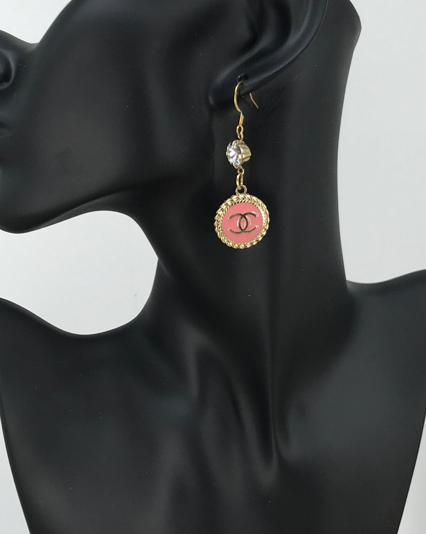 Crystal Top Blush Signature Charm Drop Earrings