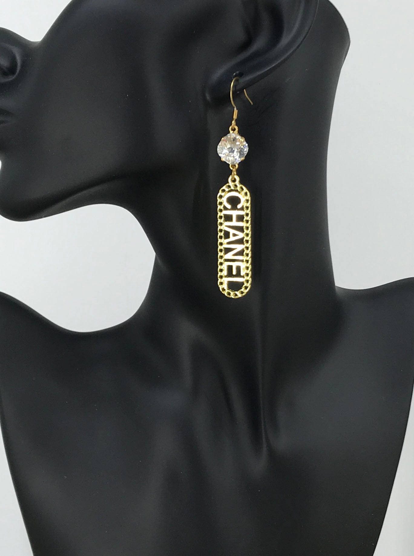 Crystal Top Braided Bar Charm Drop Earrings