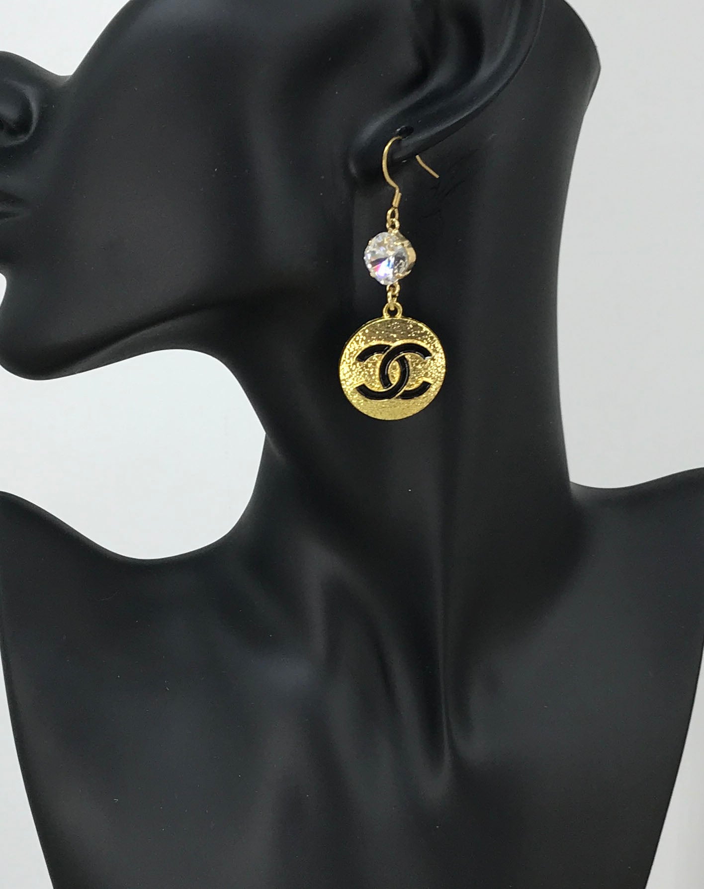 Crystal Top Noir Signature Disc Drop Earrings
