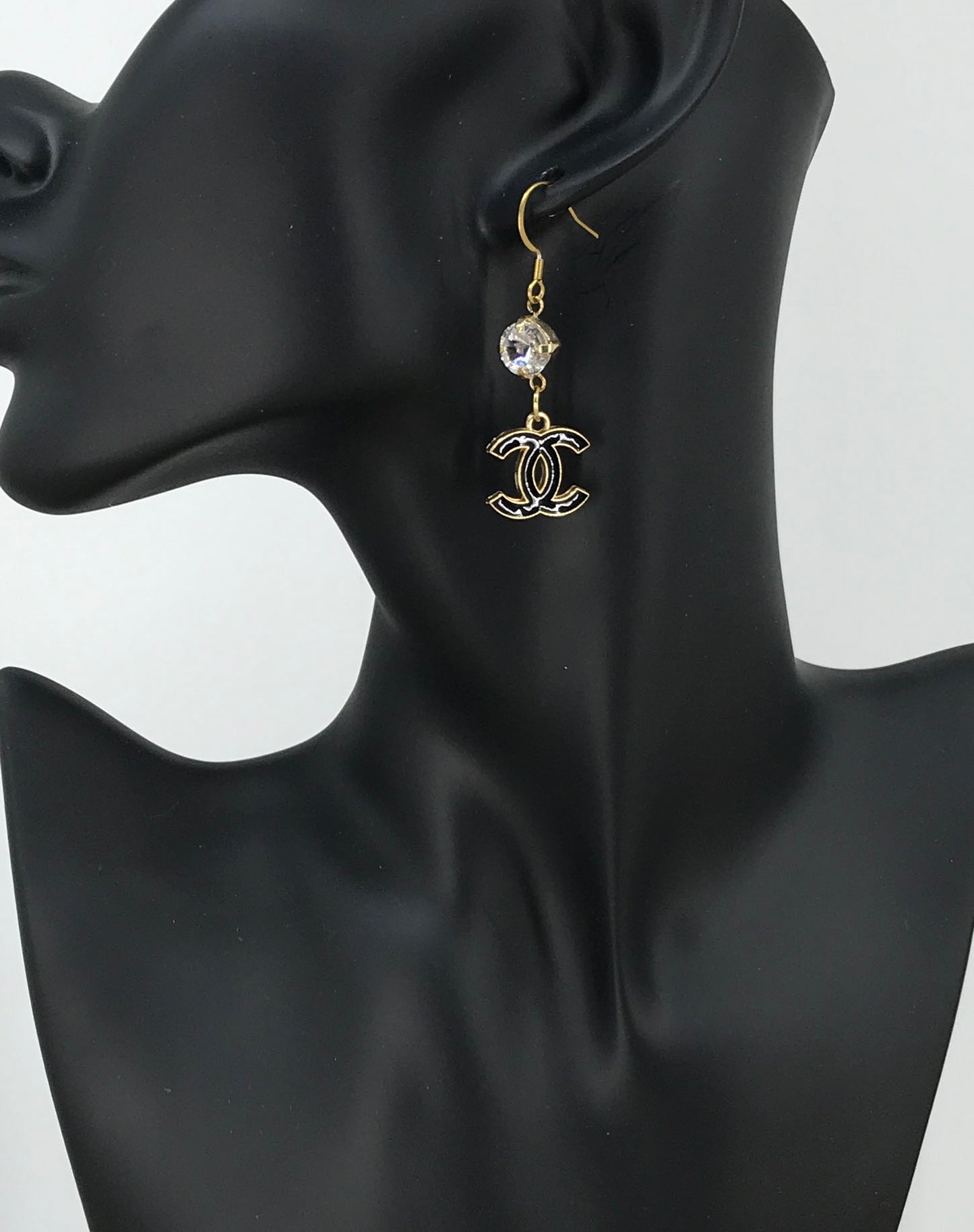 Crystal Top Noir CC Charm Drop Earrings