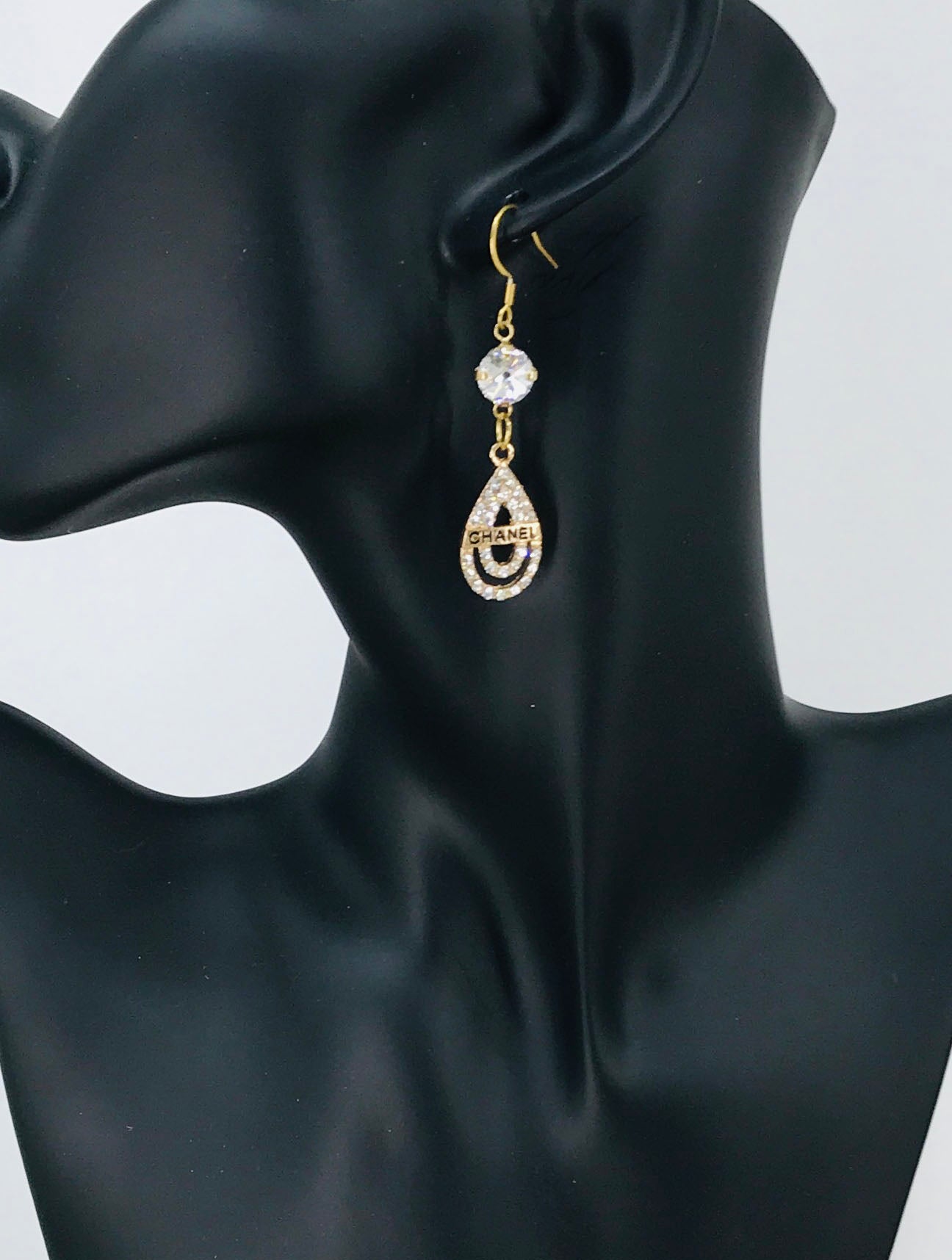 Crystal Top Pave Teardrop Charm Drop Earrings
