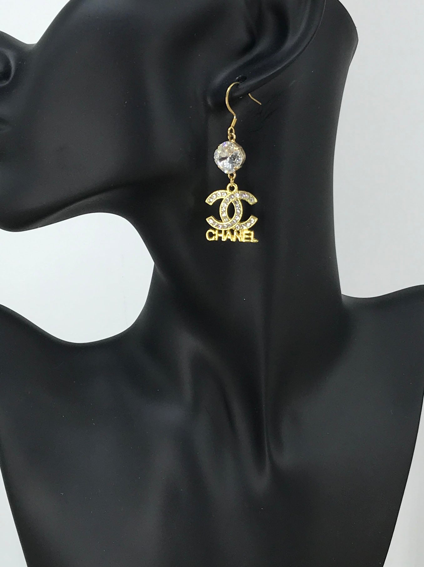 Crystal Top Pave CC Charm Drop Earrings