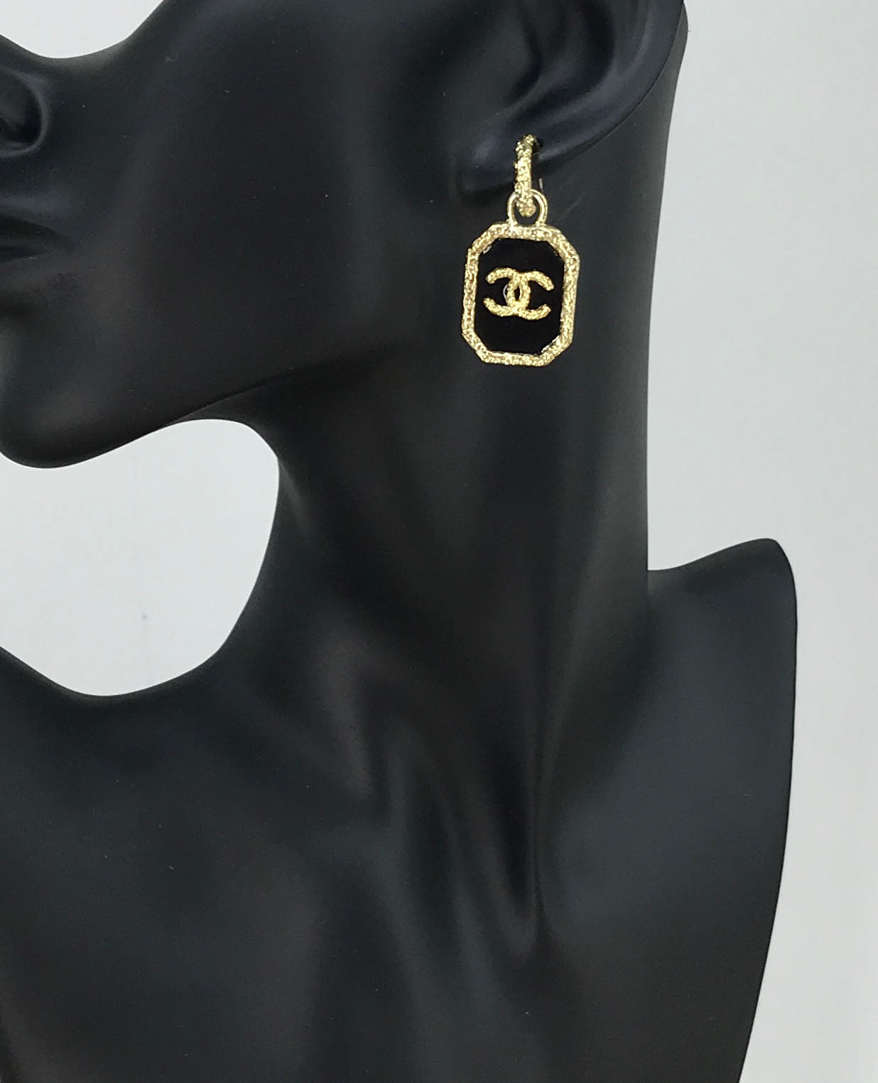 Black Enamel Pave Frame Drop Earrings