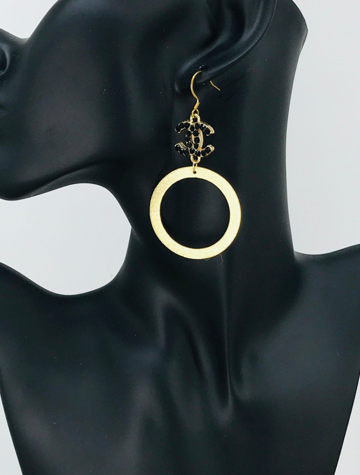 Noir Sparkle Brushed Hoop Drop Earrings