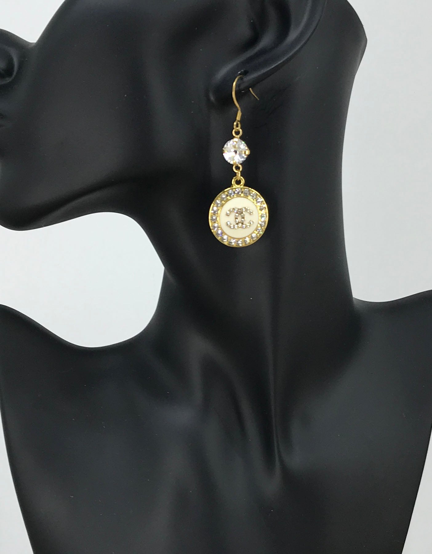 Crystal Top Pave Halo Signature Disc Drop Earrings