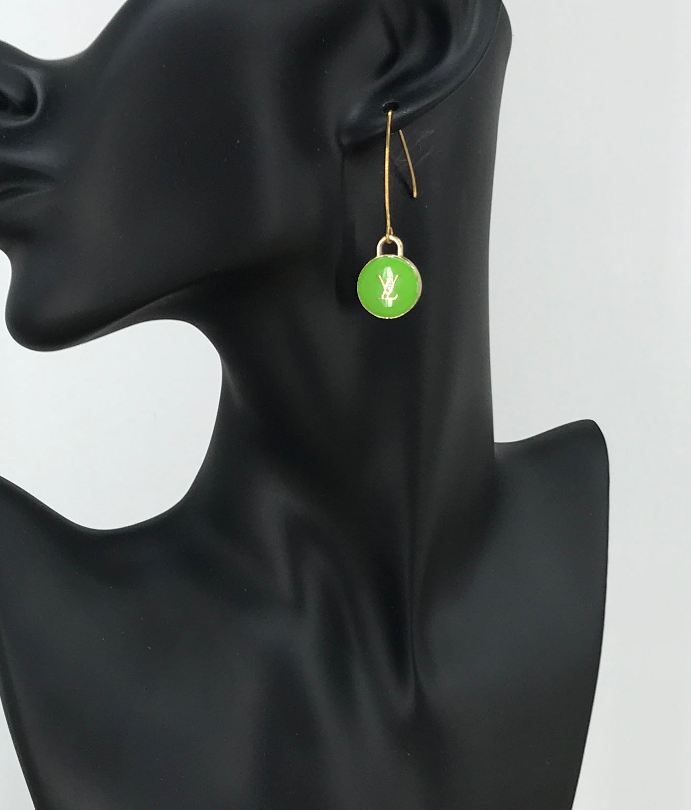 Lime Green Signature Charm Marquise Hook Earrings