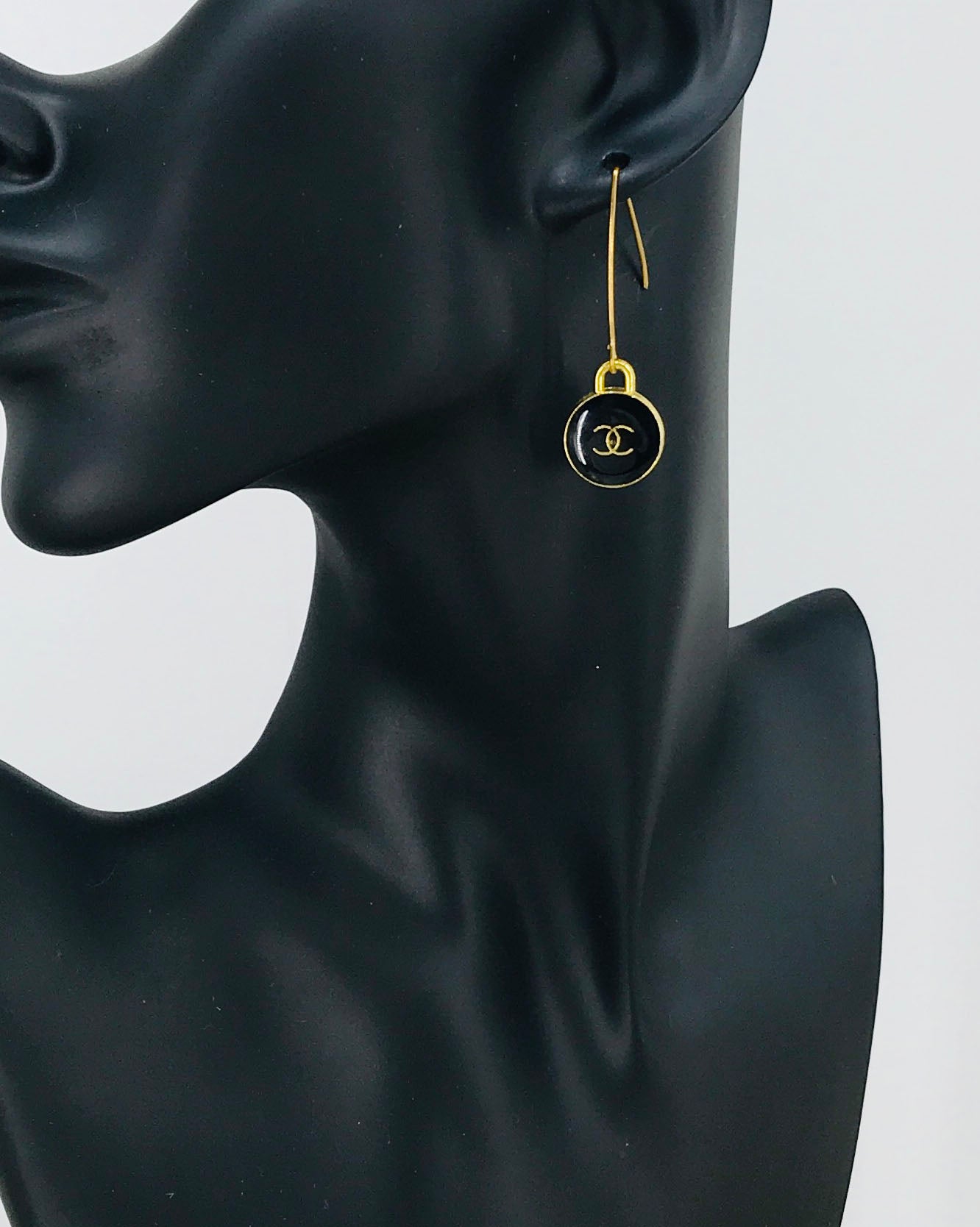 Black Signature Charm Marquise Hook Earrings