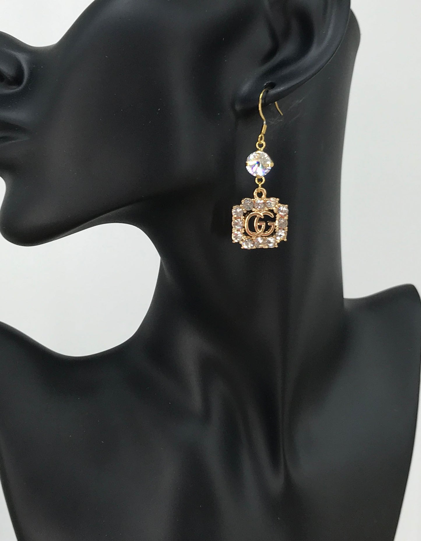 Crystal Top Pave GG Charm Drop Earrings