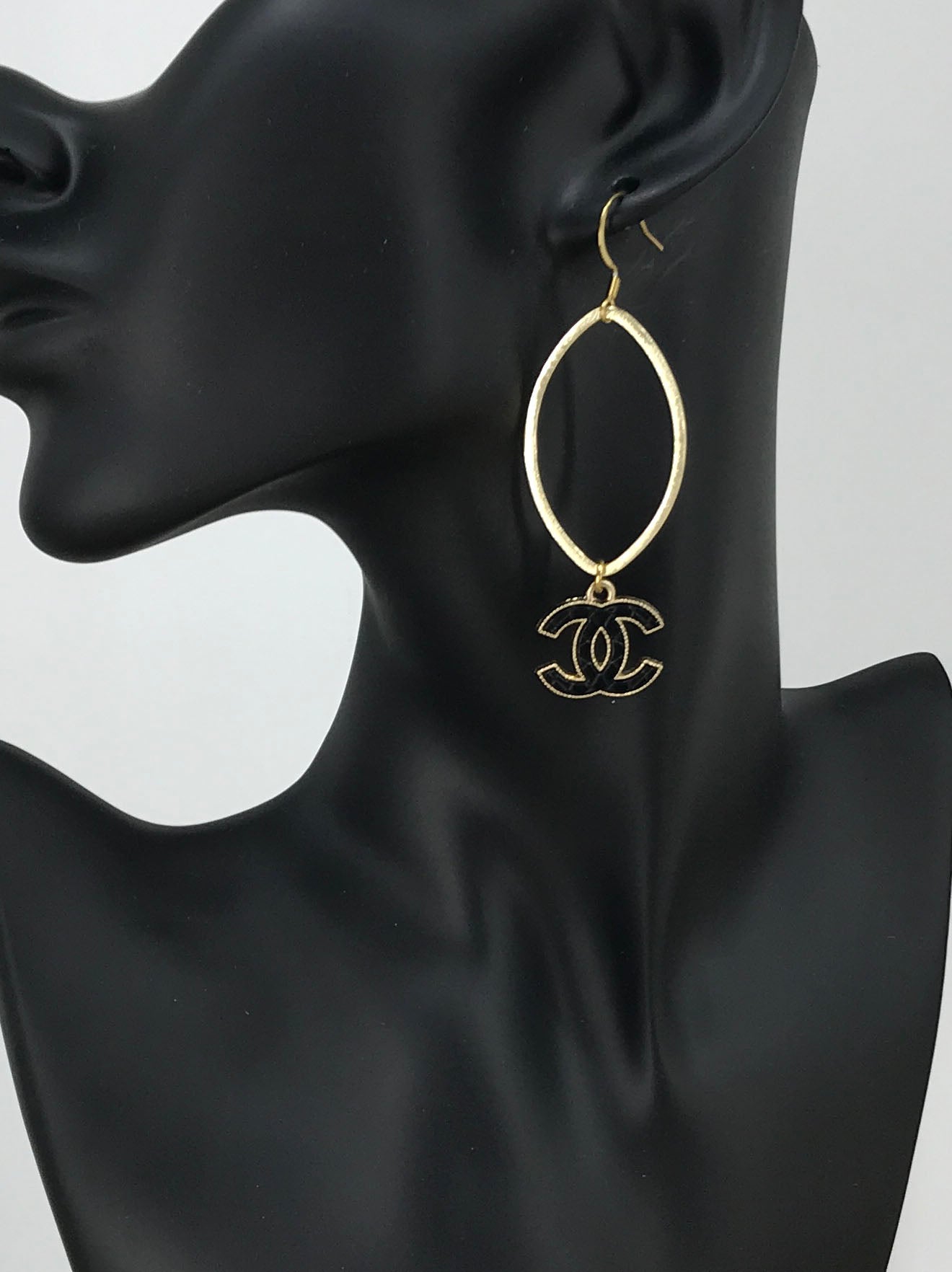 Noir Leather Oval Drop Earrings