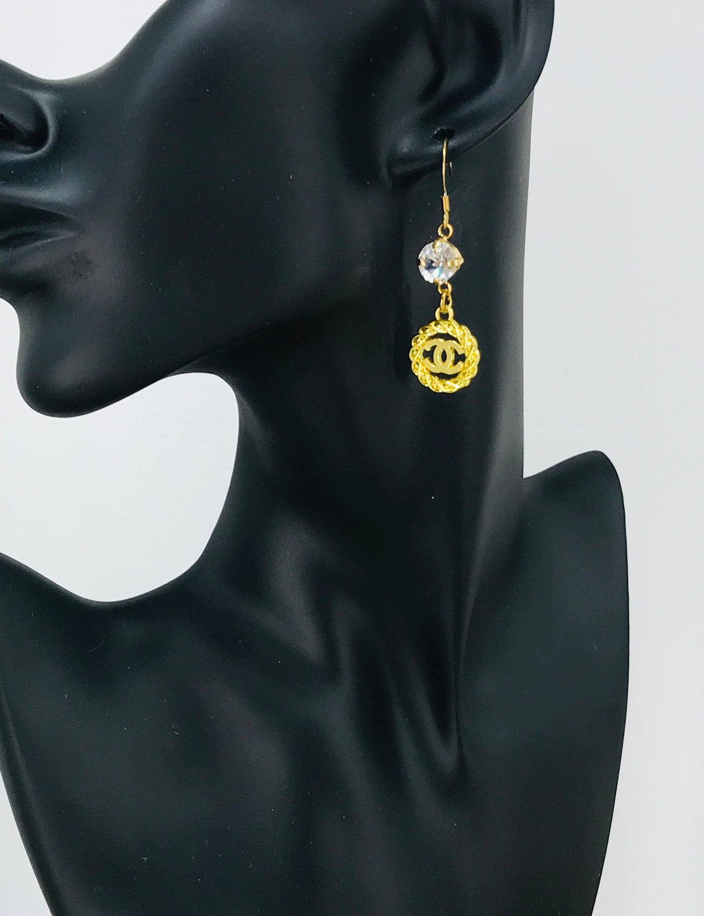 Crystal Top Braided Signature Charm Drop Earrings