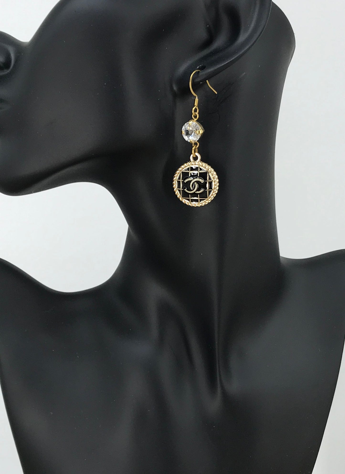 Crystal Top Noir Signature Charm Drop Earrings