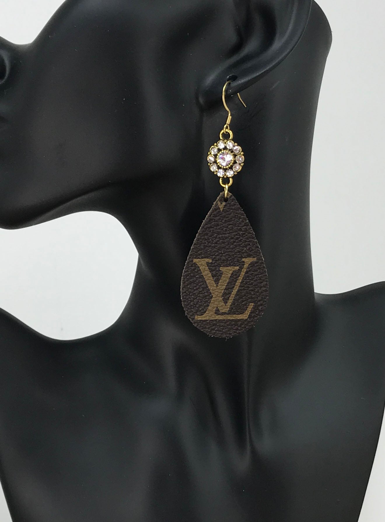 Bloom Rhinestone Leather Teardrop Earrings