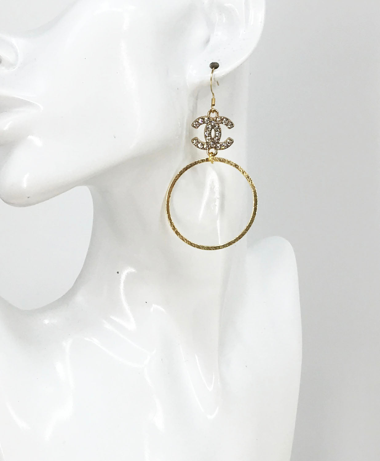 Sparkle Charm Brushed Hoop Drop Earrings