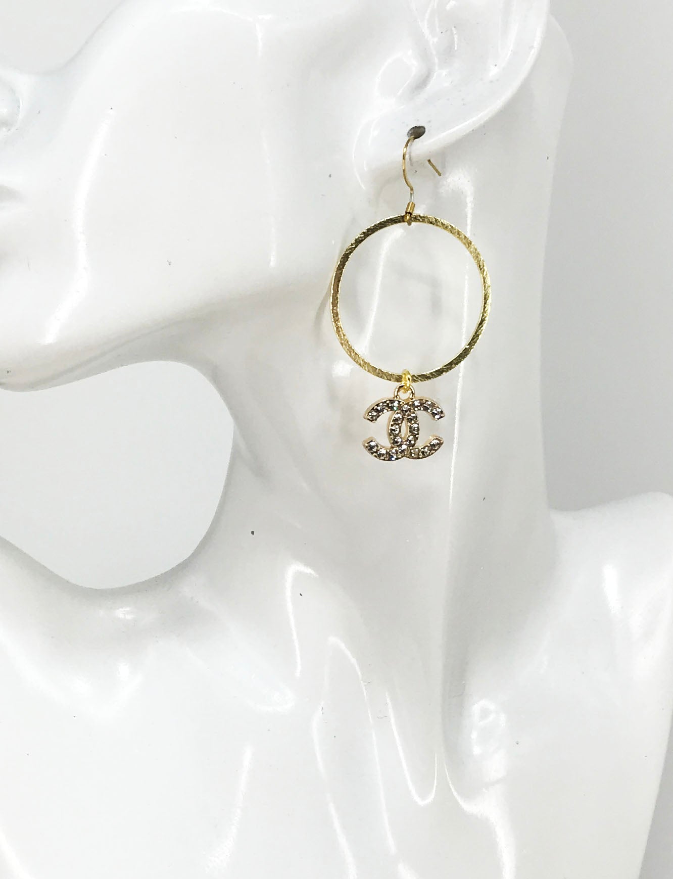 Sparkle Charm Brushed Hoop Drop Earrings