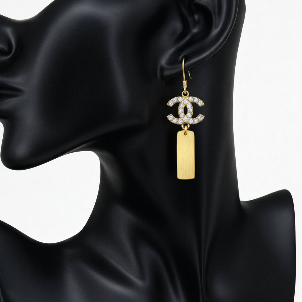 Small Pearl & Brushed Gold Pendant Earrings