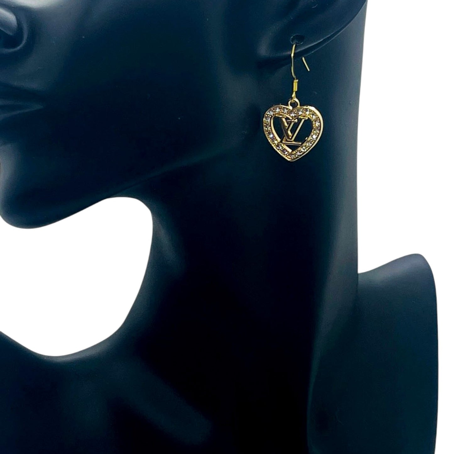Gold Sweetheart Rhinestone Drop Earrings