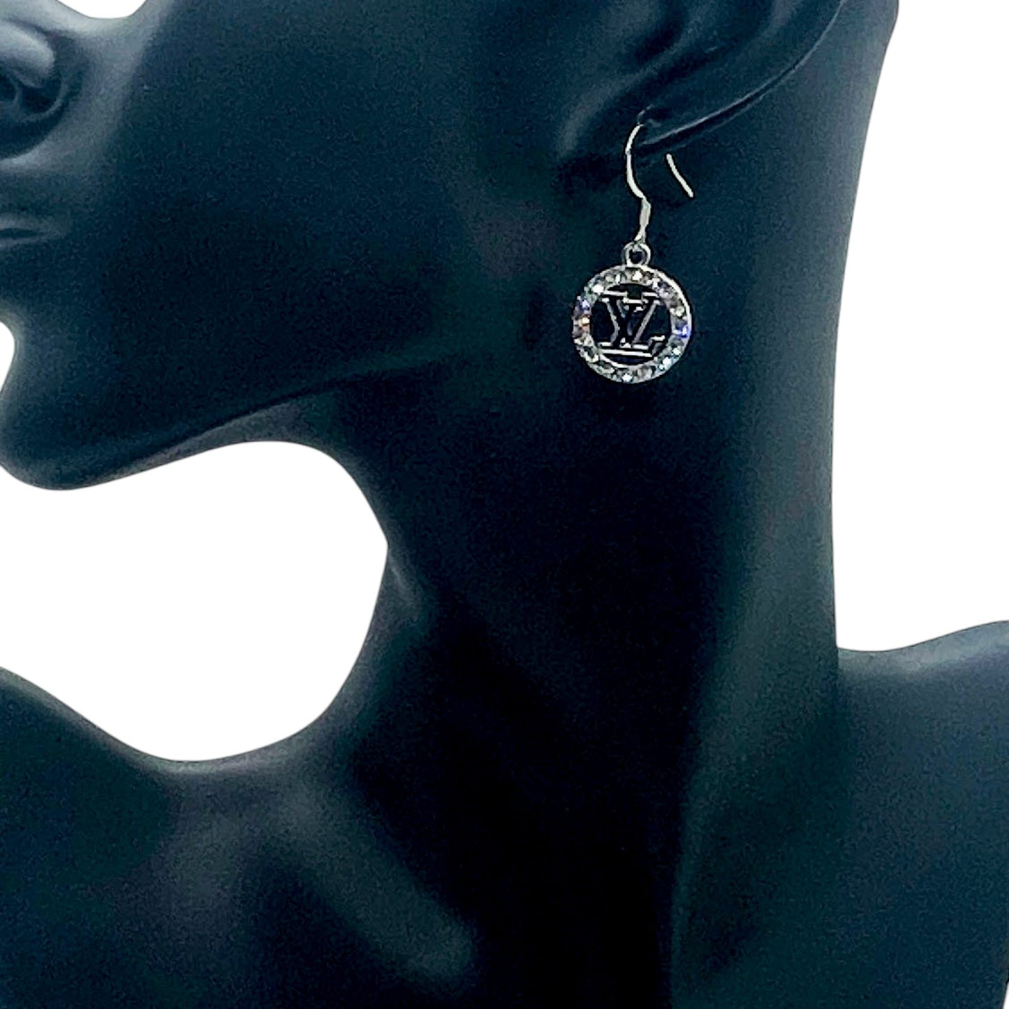 Silver Clear Rhinestone Halo Charm Earrings