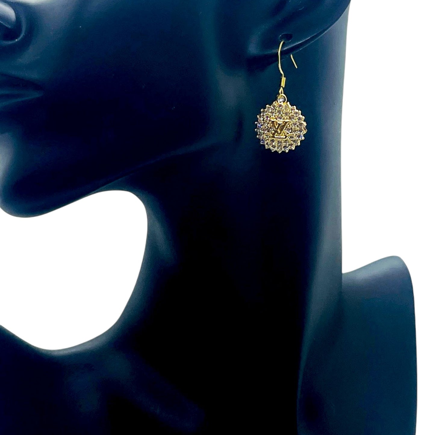 Gold Rhinestone Medallion Drop Earrings