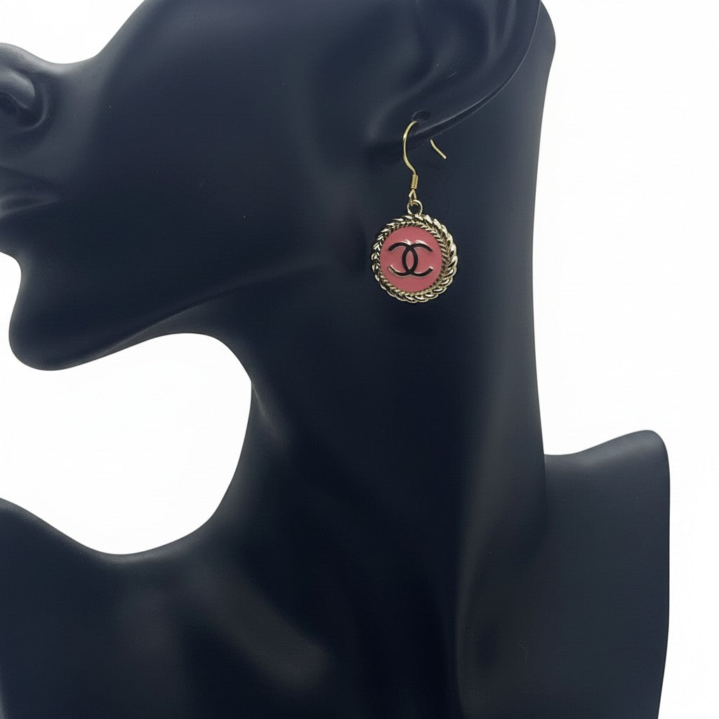 Rose and Gold Button Drop Earrings