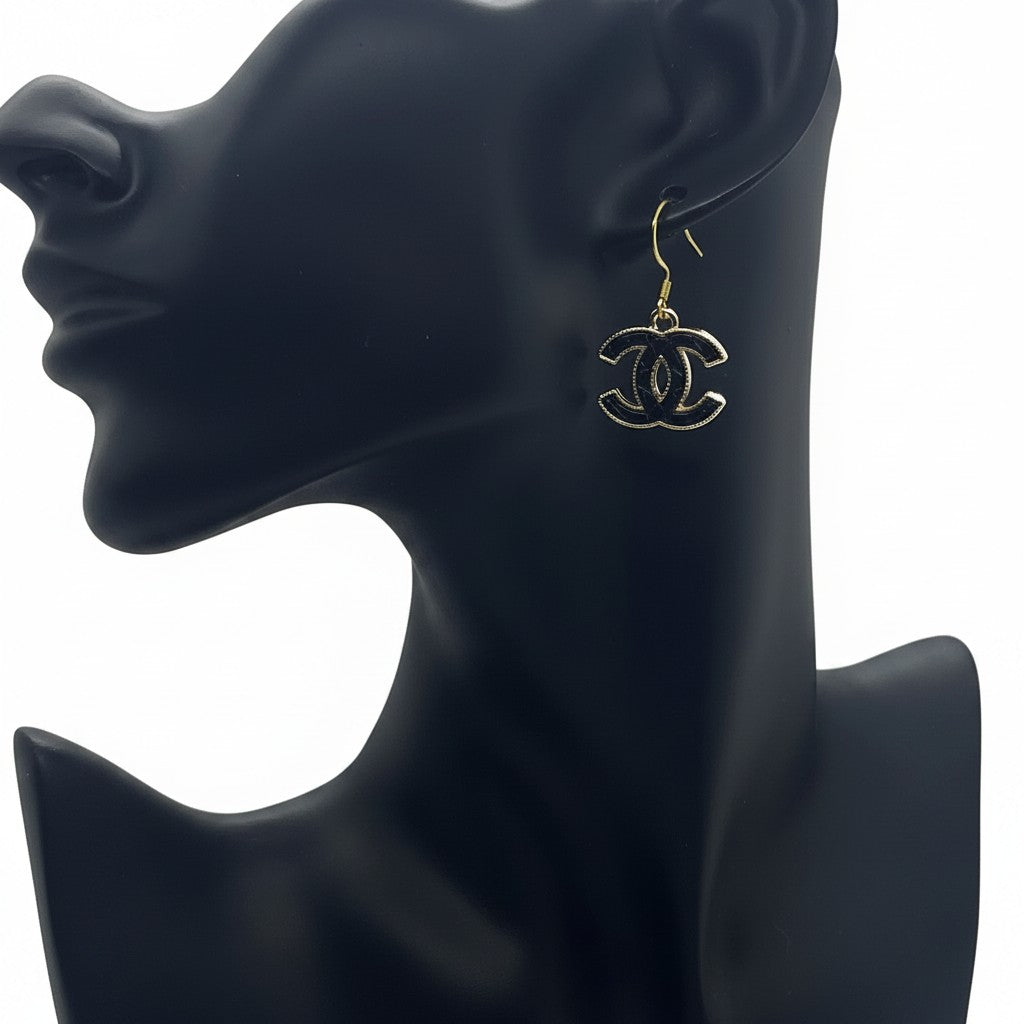 Black Leather Icon Pendant Earrings