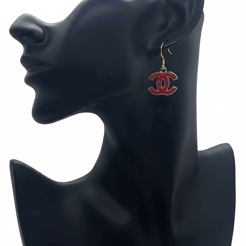 Red Leather Icon Pendant Earrings