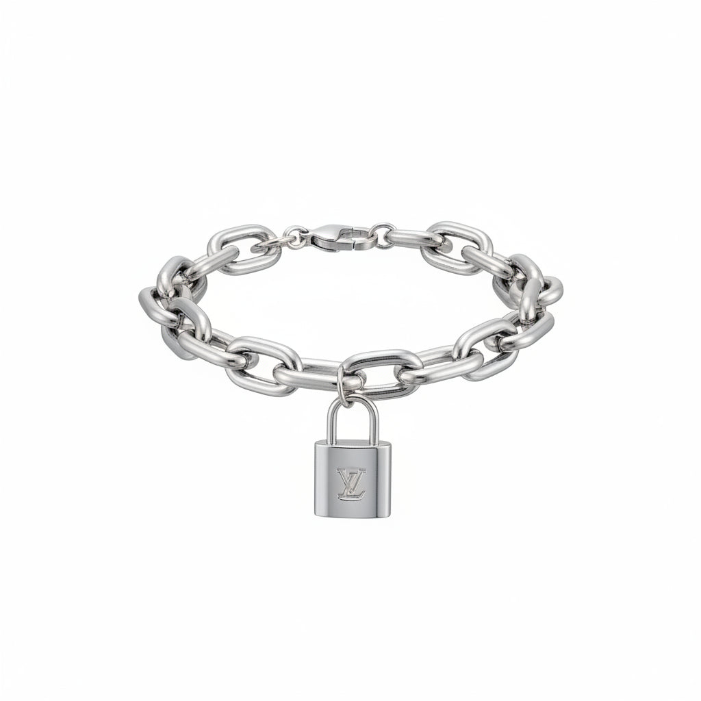 City Sleek Double-Link Lock Charm Bracelet