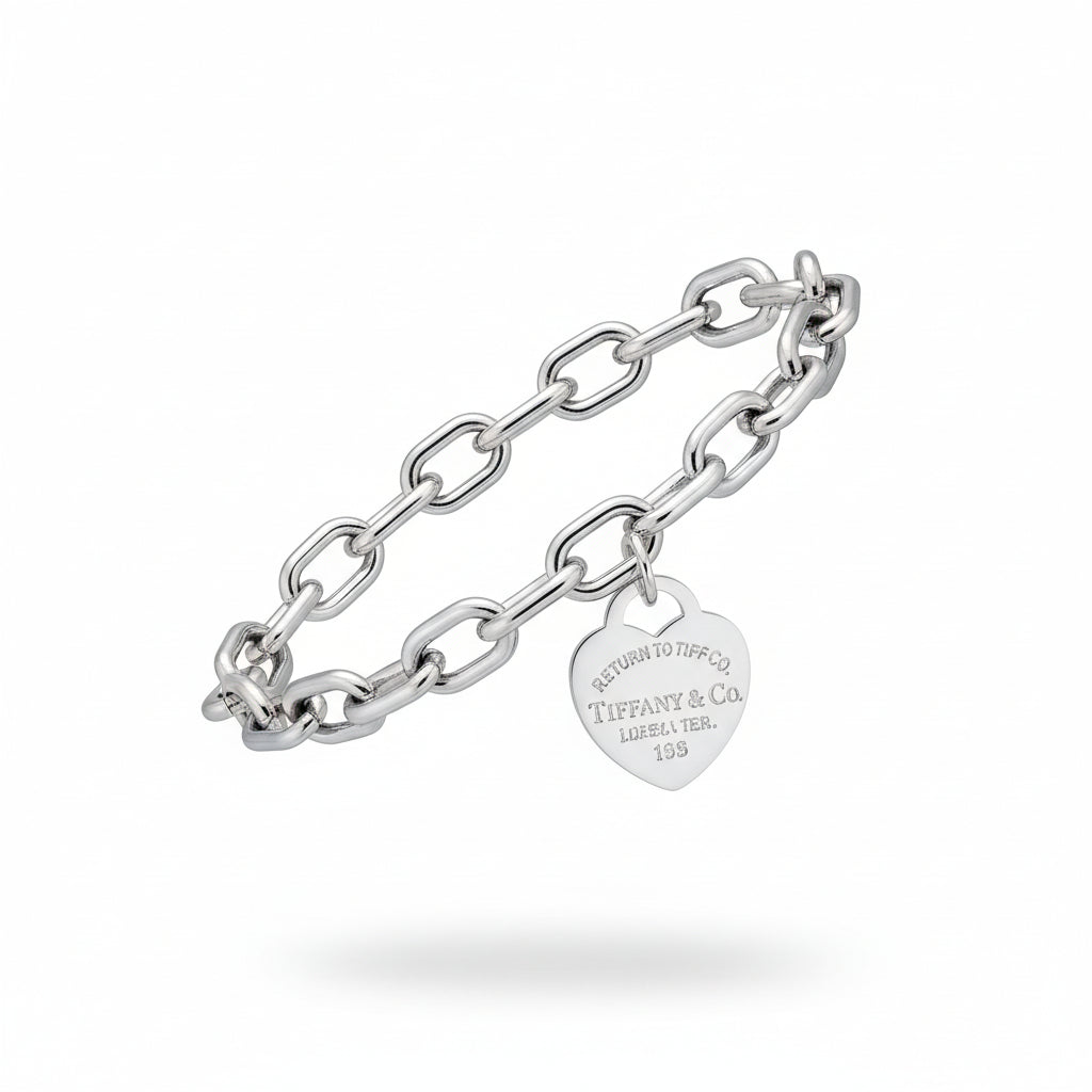 Silver Link Heart Charm Bracelet