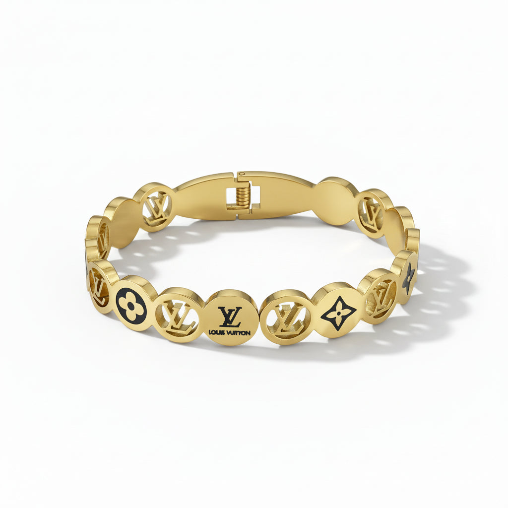 LV Black & Gold Stainless Steel Bracelet