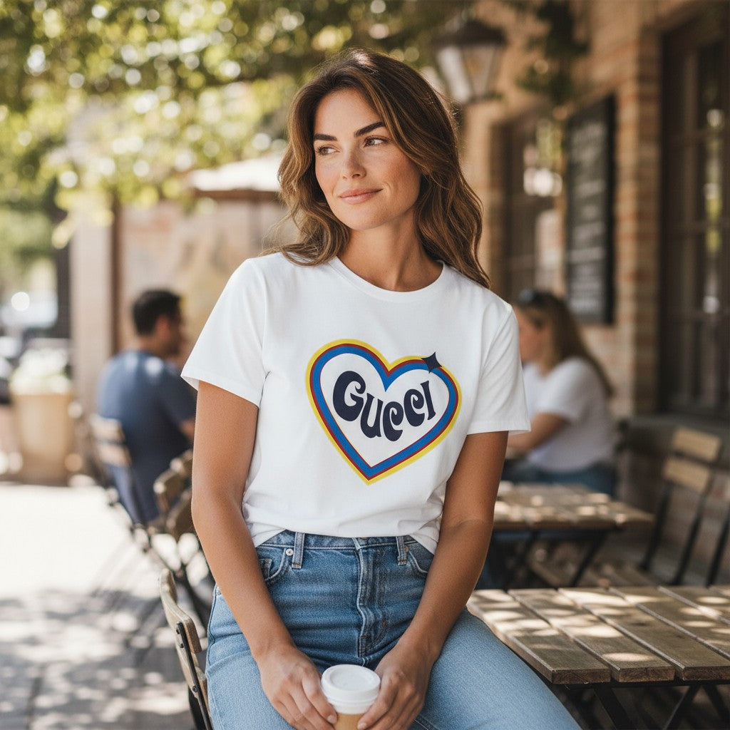 White Heart Round Neck T-Shirts