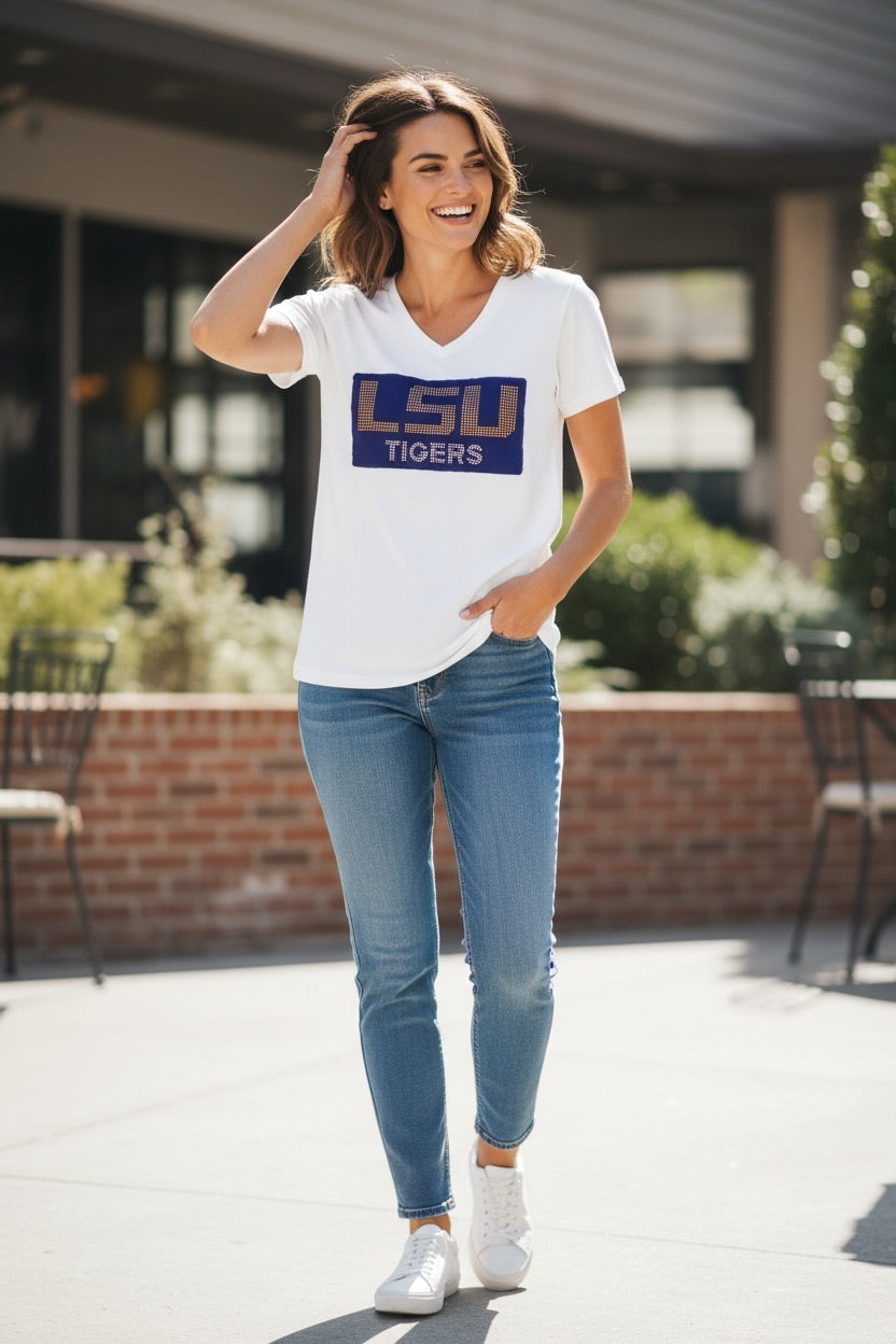 LSU Tigers Purple Patch & Rhinestone Tee