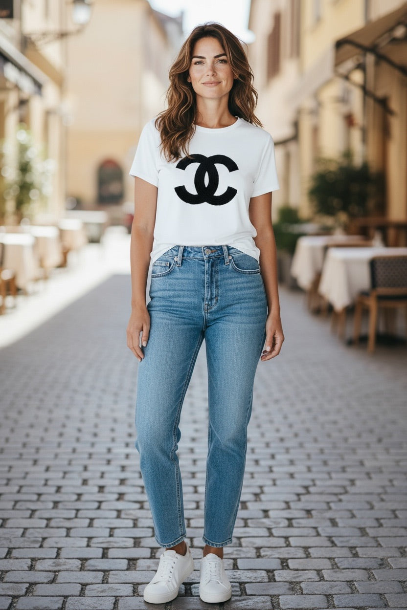 Sparkling in White & Black Tee
