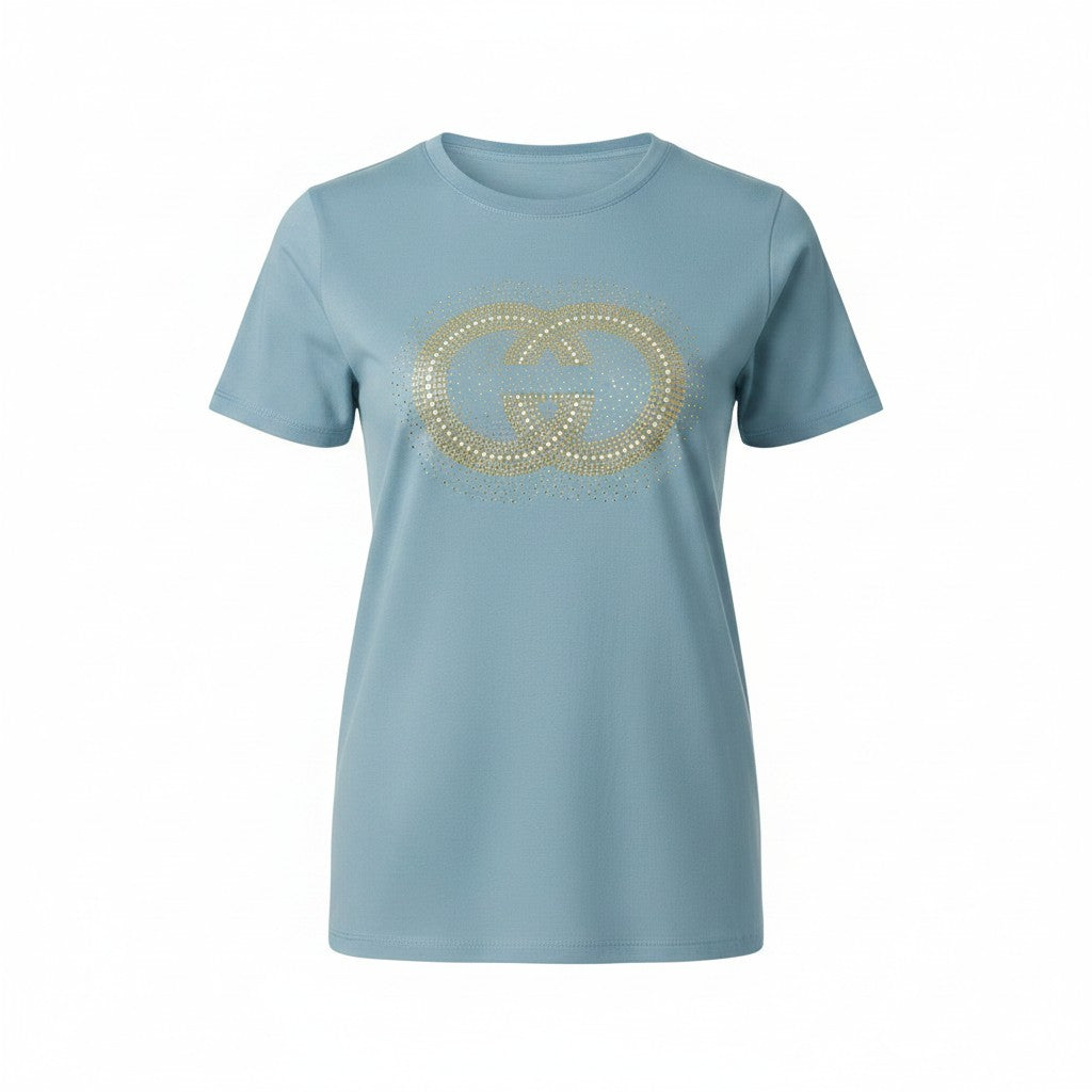 Blue-Grey Rhinestone Emblem Tee