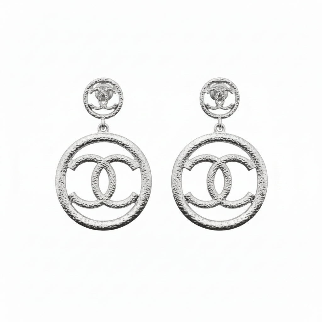 Textured Double Circle Drop Earrings