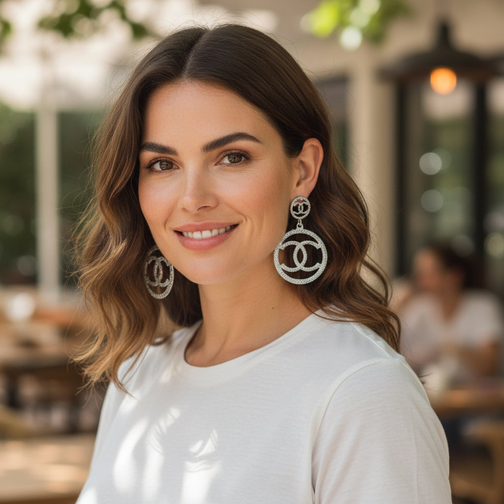 Textured Double Circle Drop Earrings