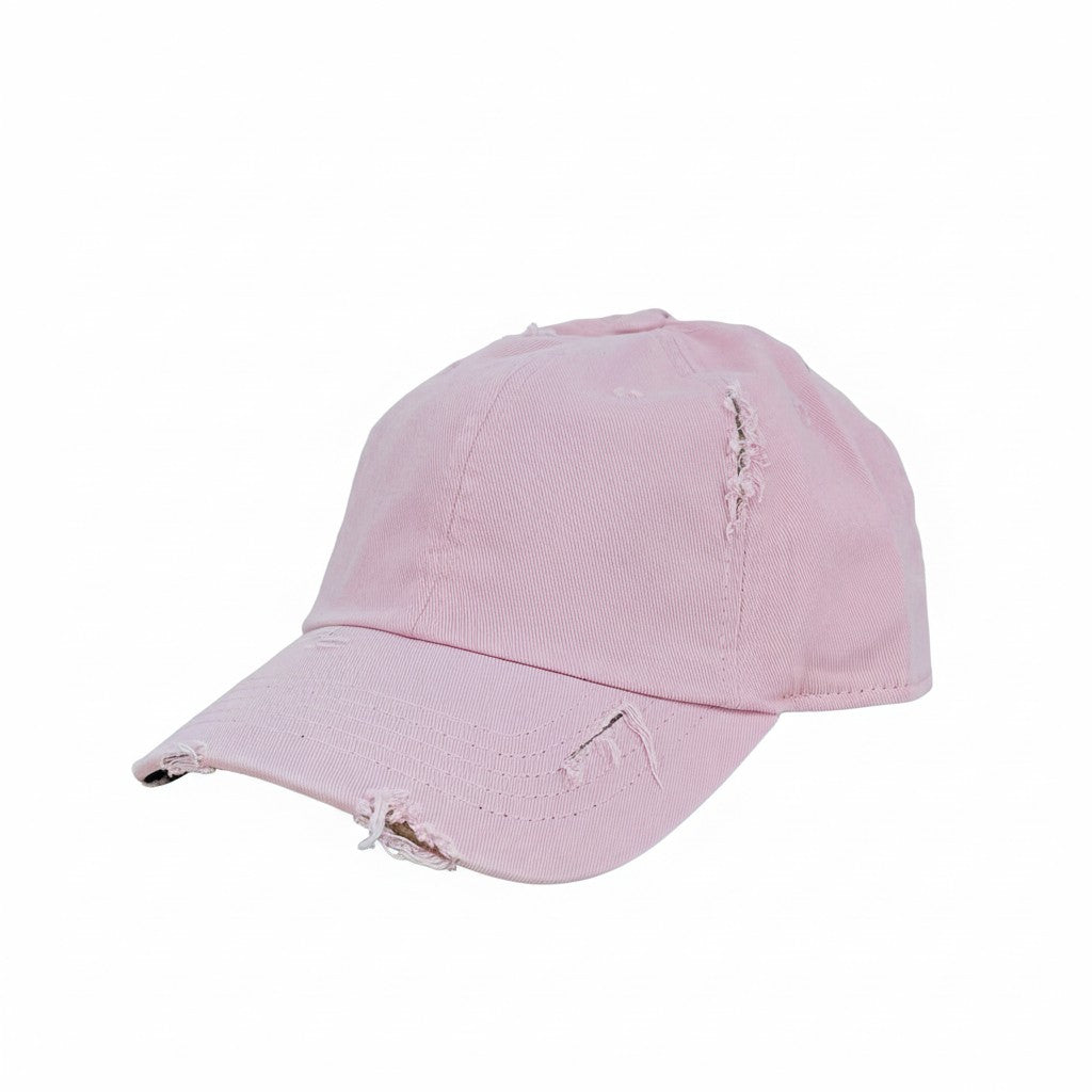 Pink Premium Distressed Ponytail Hat
