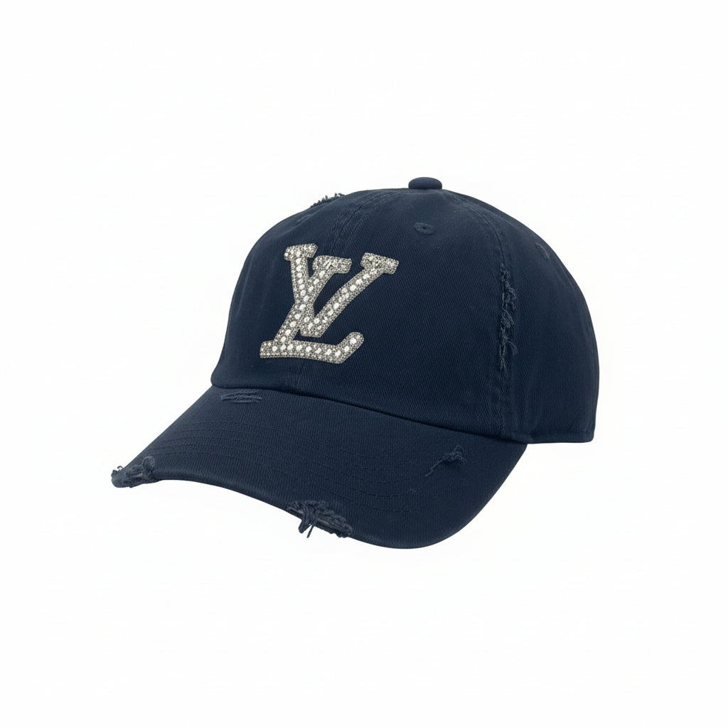 Midnight Ponytail Cap with Rhinestone LV Detail