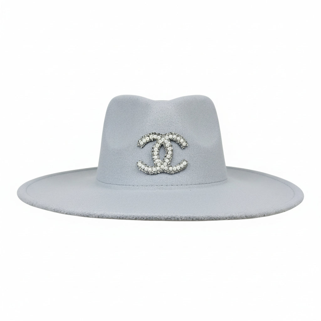 Gray Pearl Rhinestone Icon Felt Fedora