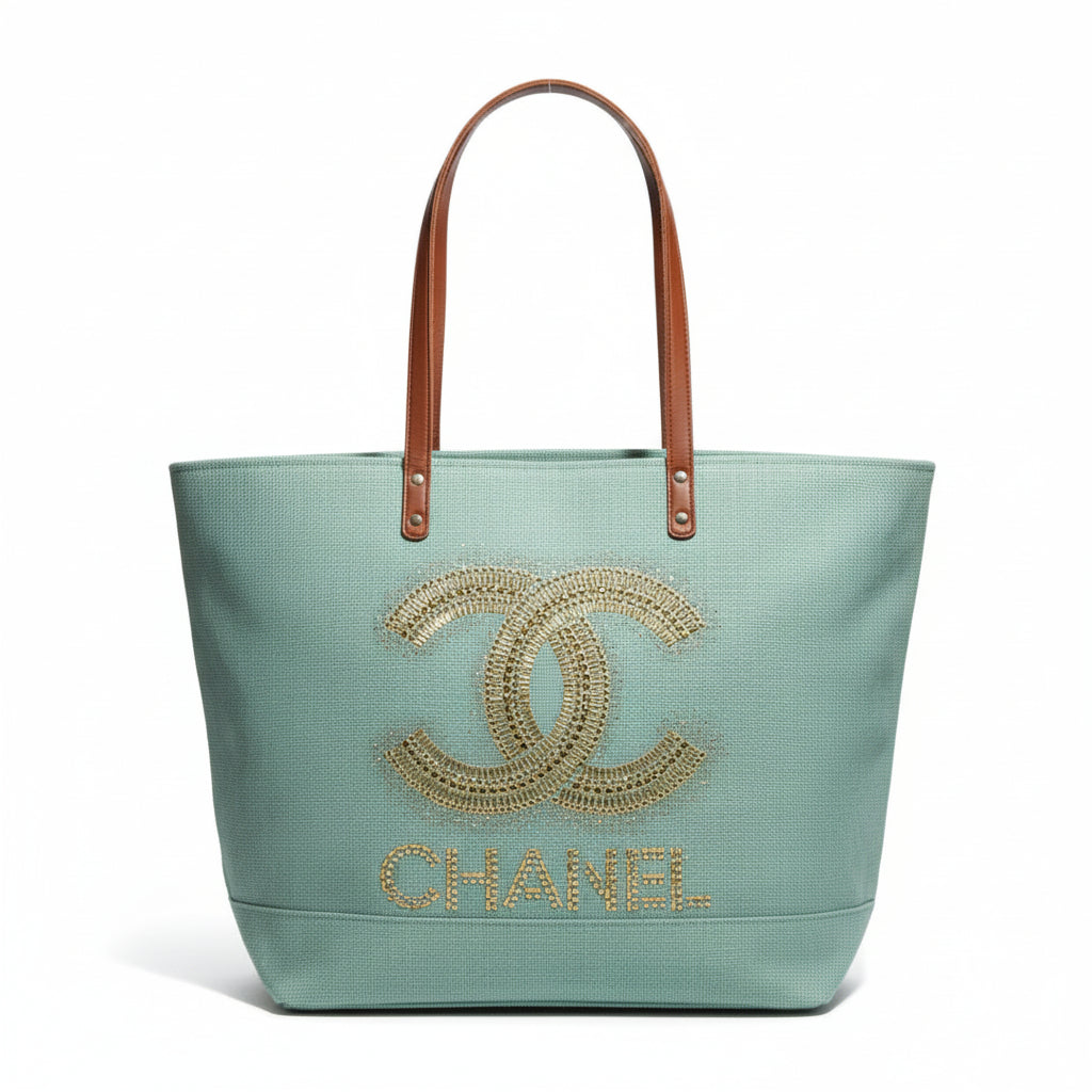 Seafoam Jute Tote with CC Bling Logo