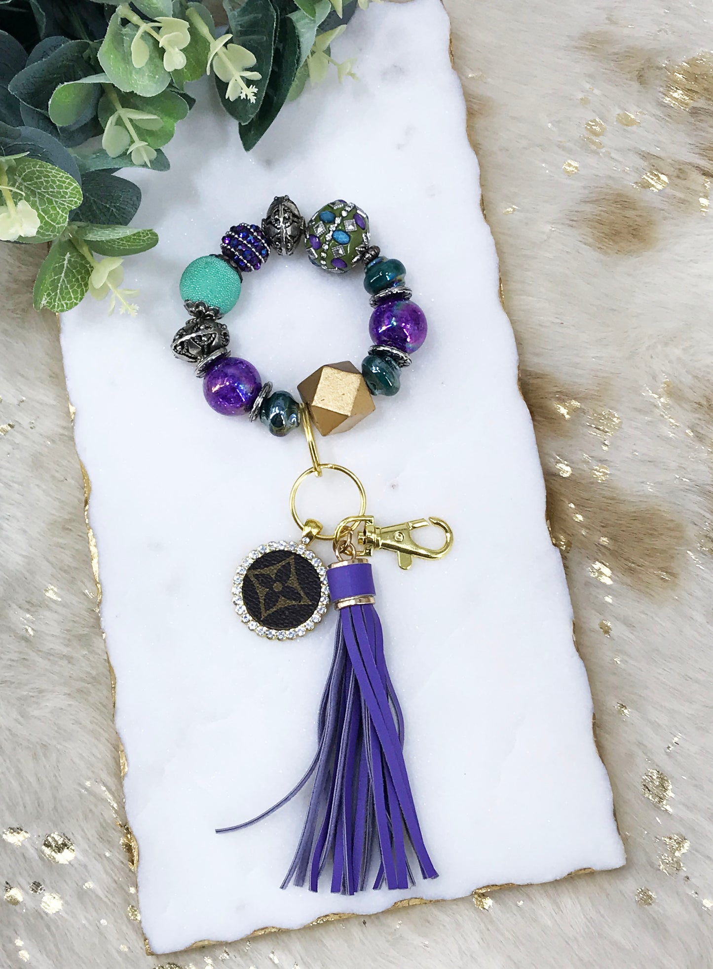 Glass Bead Bracelet Keychain - K198