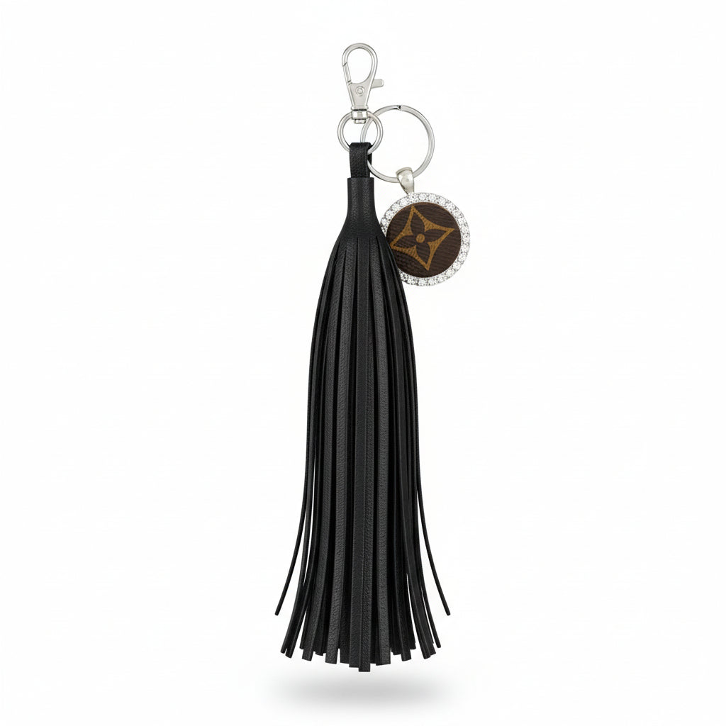 Black Tassel Keychain with Rhinestone Charm