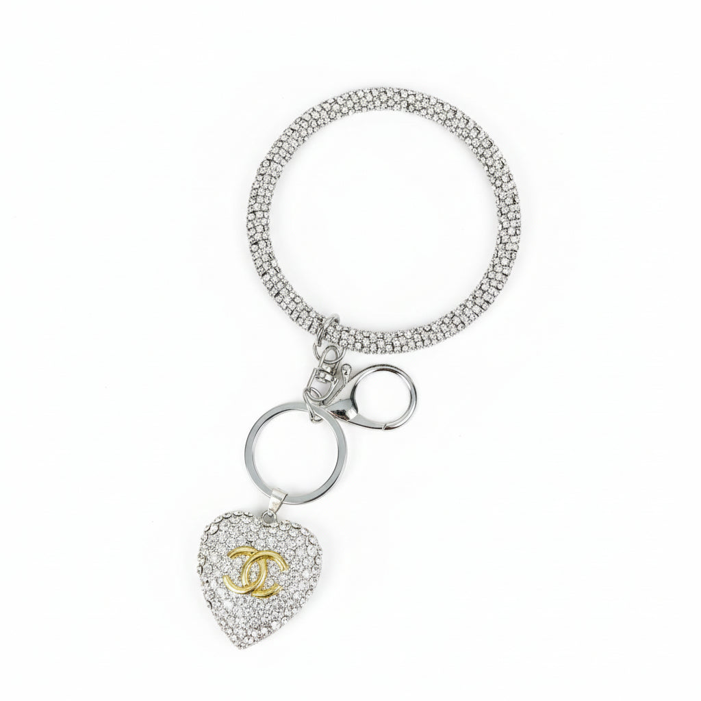 Rhinestone Bangle Keychain with Heart Charm