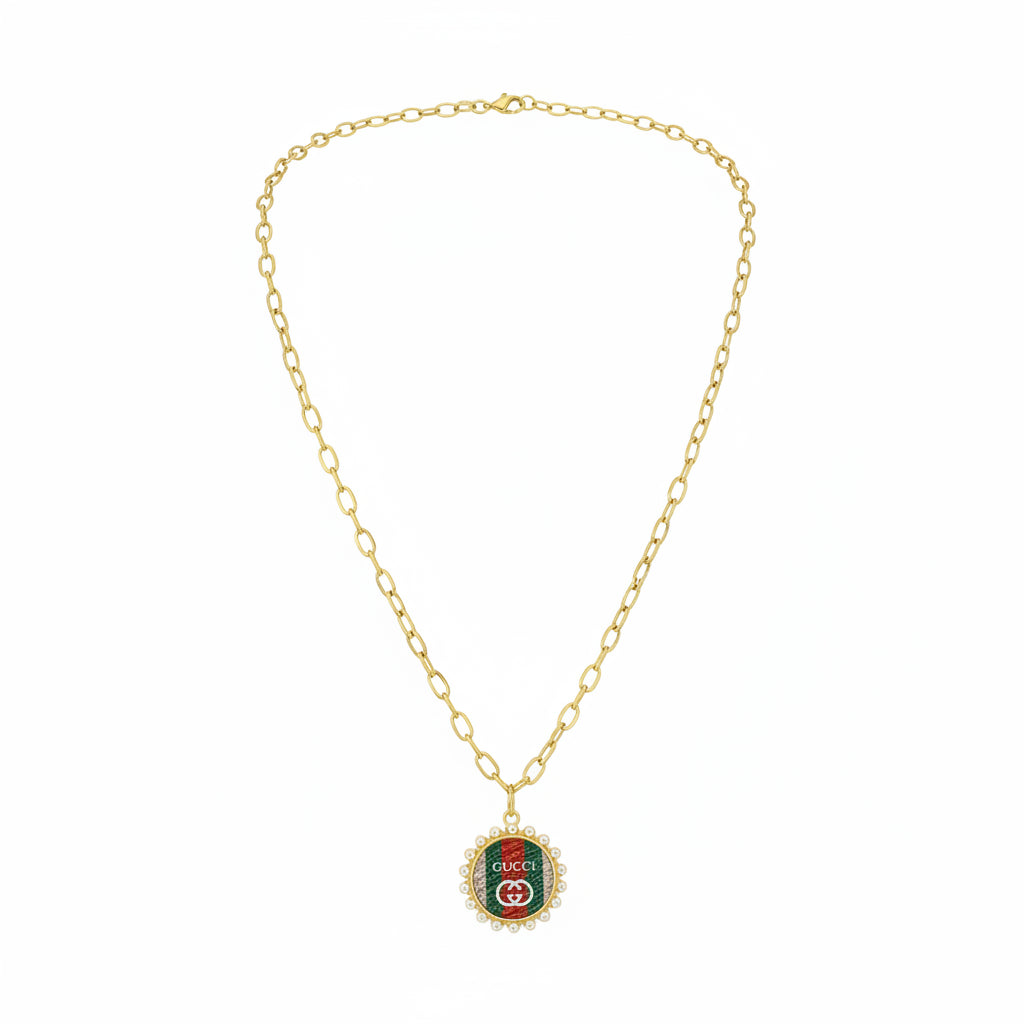Signature Stripe Halo Medallion Necklace