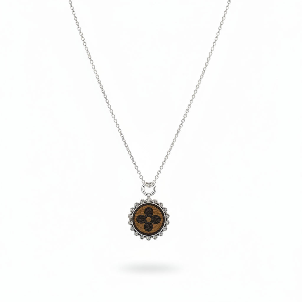 Golden Bloom Halo Pendant Necklace in Silver