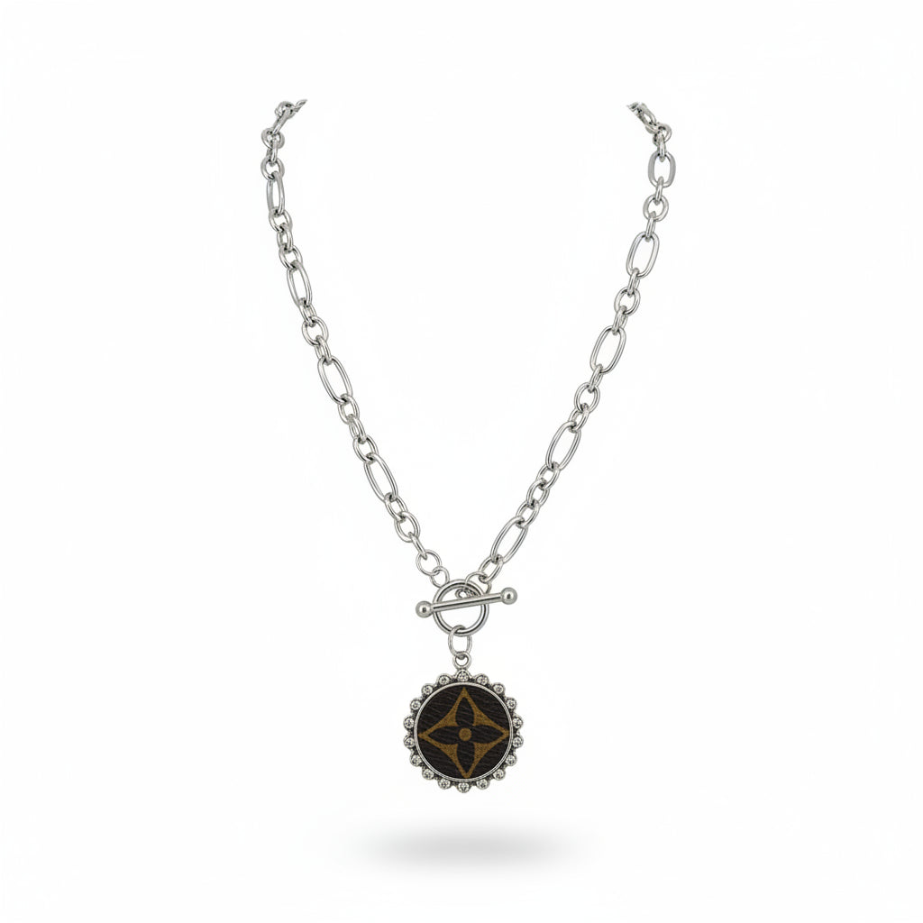 Golden Bloom Halo Toggle Necklace in Silver