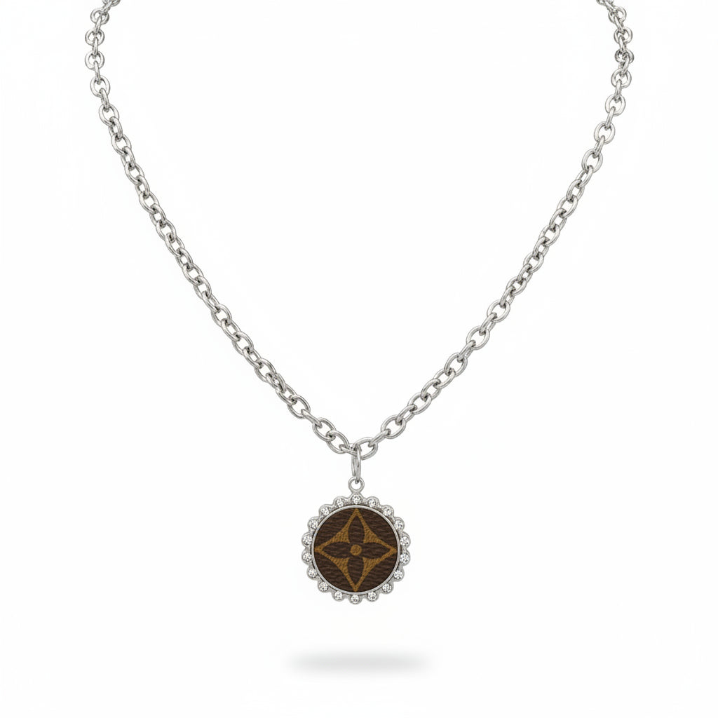 Silver Halo Pendant Necklace in Golden Bloom